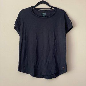 Roots black t-shirt with notched collar detail